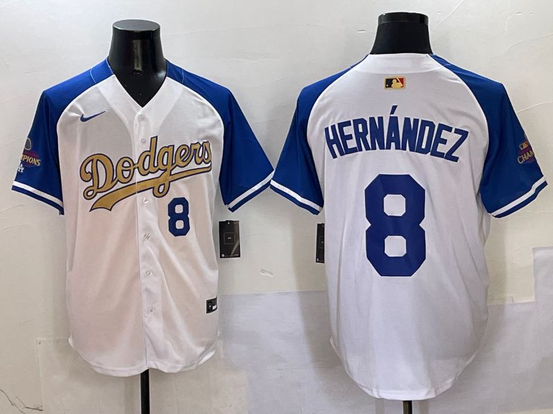 Men Los Angeles Dodgers #8 Hernandez White Blue Champion gold character Nike 2025 MLB Jersey style 5042